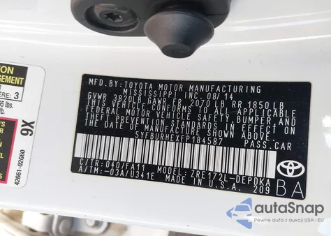 2015 Toyota Corolla L из США, поврежденный, VIN 5YFBURHEXFP184587